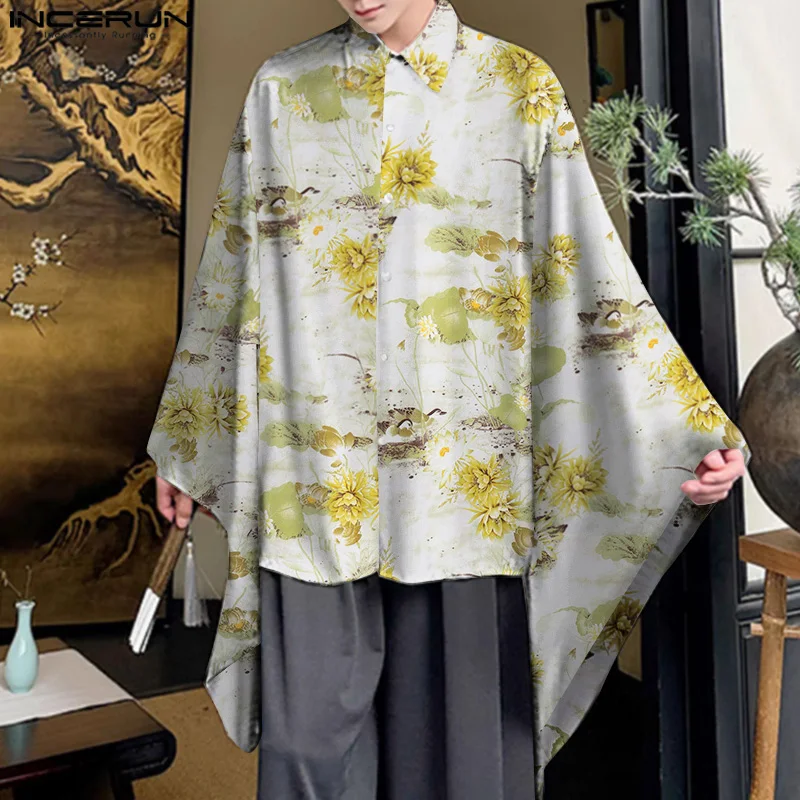 

Красивые хорошо облегающие Топы INCERUN, мужские свободные рубашки с рукавами «летучая мышь», дизайнерские рубашки для отдыха, Мужская индивидуальная блузка с длинными рукавами