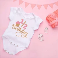 Summer Newborn Infant Baby Clothes Ice Cream 1/2 Birthday  Toddler Jumpsuits Boys Girls Birthday Party Short Sleeve Outfits Gift 1