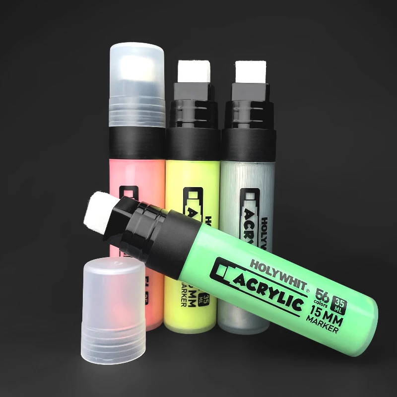 15mm 잉크 리필 가능 와이드 헤드 아크릴 마커 펜 빠른 건조 방수 다중 재료 그림 낙서 수성 페인트 펜