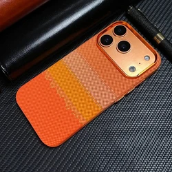 Luxury Carbon Fiber Texture Orange MagSafe Case with Wireless Charging and Alloy Lens Protection for iPhone 17 Pro (G39)