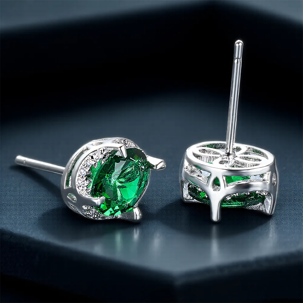 Trendy Green Crystal Oval Stone Small Stud Earrings For Women Vintage Silver Color Wedding Earring Birthstone Jewelry Girls Gift