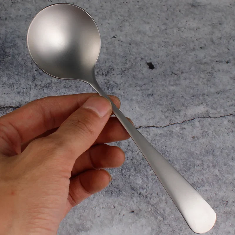 Stainless Steel Spoon Soup Spoon 1PCS Retro Matte Spoon Household 304 Stainless Steel Silver Spoon Round Head Soup Spoons Dessert Sanding Tableware Spoons