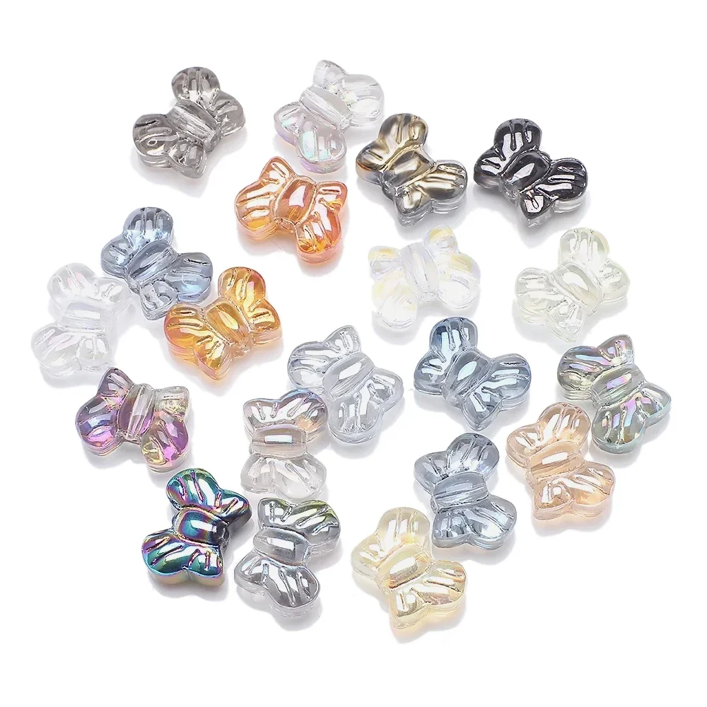 20개/세트 11x15mm 크리스탈 유리 비즈 펜던트 나비 리본 모양 공예품 DIY 주얼리 귀걸이 의류 액세서리 제작용