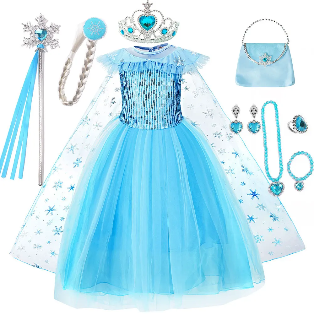 Toddler Shimmering Paillettes Elsa Party Dress Festival Party Carnival Apparel Girl Frozen Cosplay Costume Snow Queen Mesh Vestido