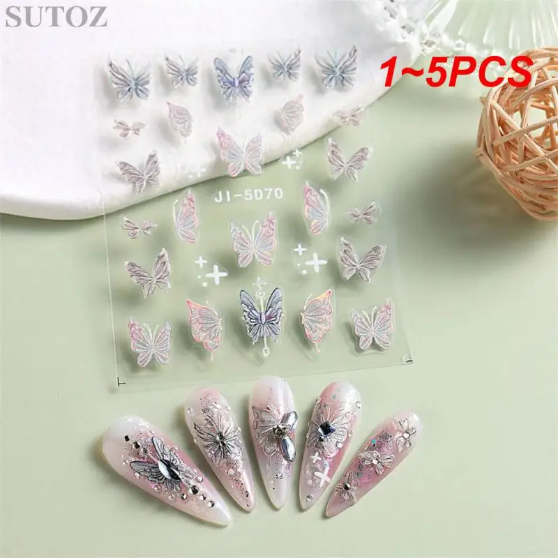 

1~5PCS Butterfly 5D Nail Stickers 3 Dimensional Embossed Adhesive Sliders Glitter Nail Art Decal Manicure Decoration Nail Art