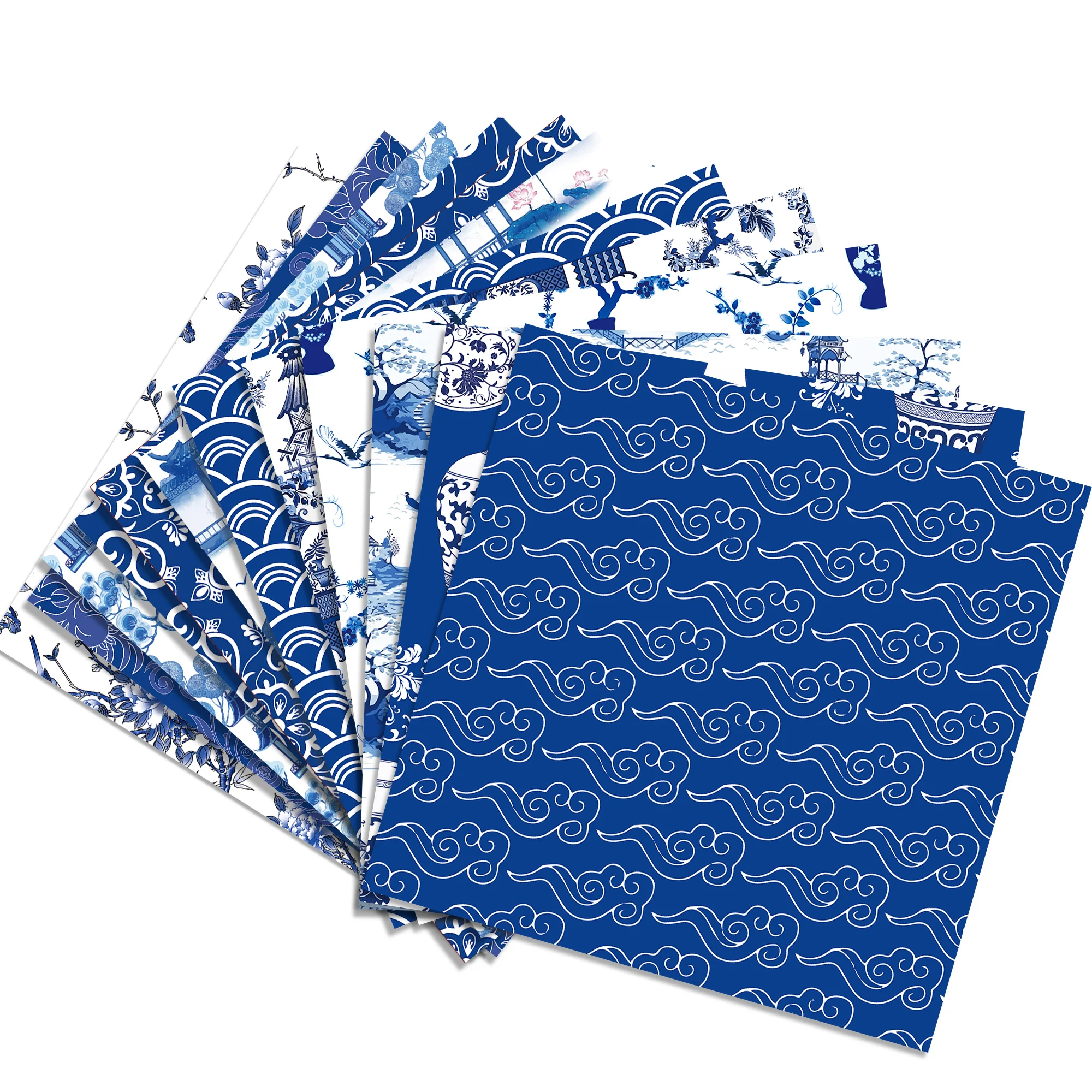 24 Sheets Chinoiserie Scrapbook Paper - Blue And White Porcelain Patterns 12x12 Inch