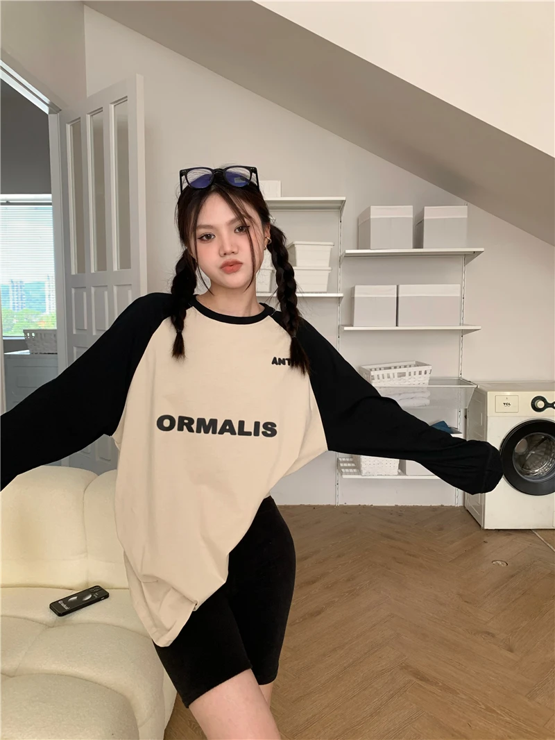 

Vintage raglan long sleeve loose T-shirt top