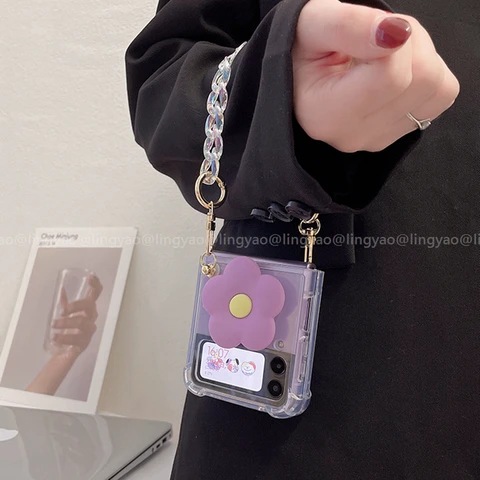 Bracelet Long Lanyard Cherry Phone case For Samsung Galaxy Z Flip 3 Hand Chain Cover