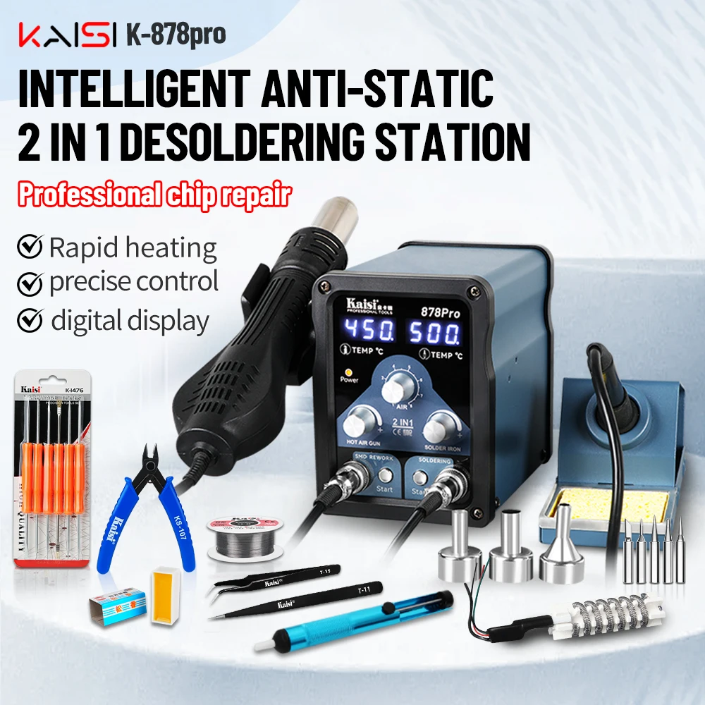 Kaisi 878Pro 700W Soldering Station 2 in 1 Hot Air Gun Solder Station Sleep Mode Electronics Soldering Iron Tools SMD BGA Rework