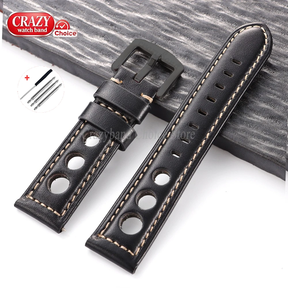 Vintage Brown Cowhide Leather Watch Strap with Pin Buckle - Unisex Wrist Band