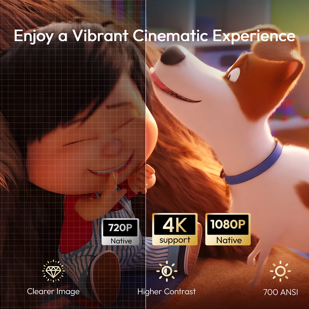 جهاز عرض VEVSHAO V60 محمول بدقة 4K وFull HD 1080P...