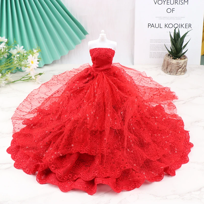 

Женское платье принцессы, красное кружевное свадебное платье с блестками, длина 30 см