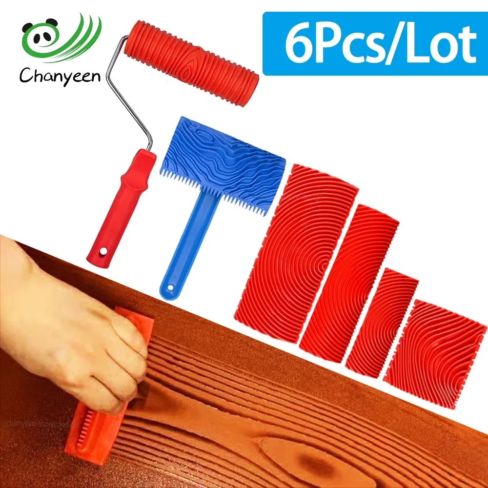 Wood Graining Tools Set Texture DIY Paint Rubber Roller Brush Pattern for Wall Room Home Yard Garden Decoration