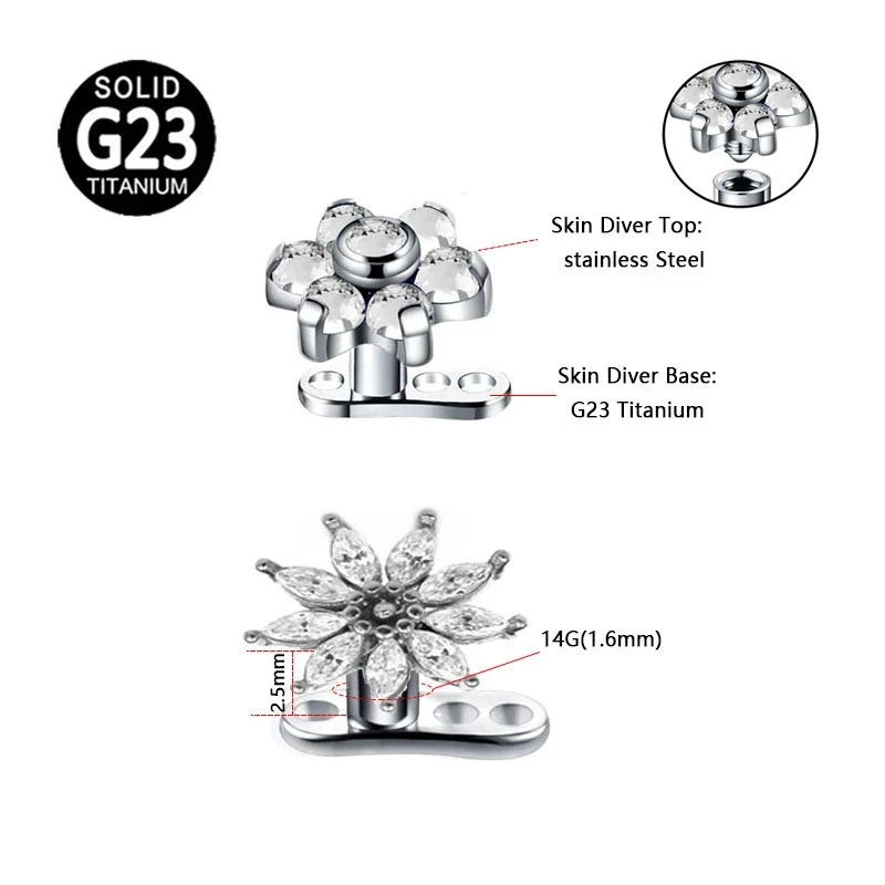 14G G23 Titanium Microdermals Piercing Body Jewelry