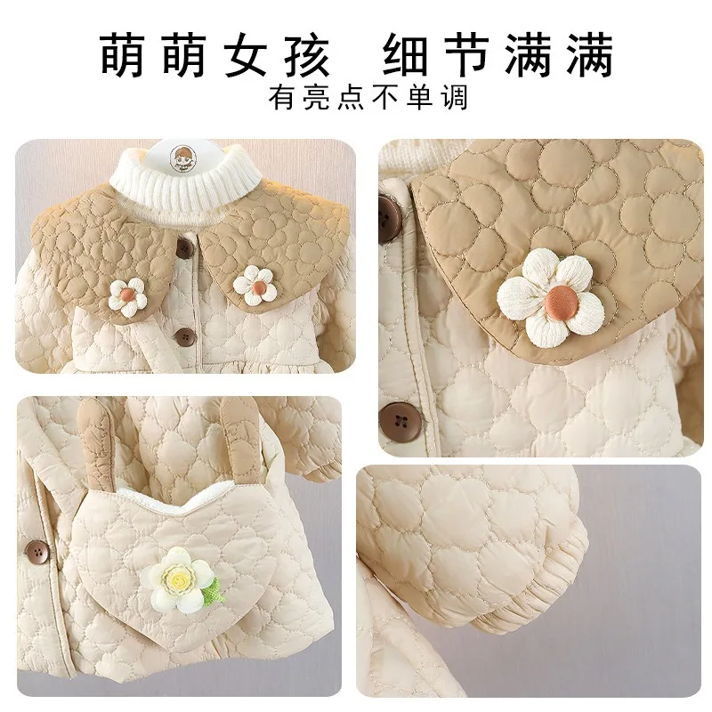 어린이용 겨울용 면 패딩 귀여운 칼라 재킷 여자  옷 용 단색 파카