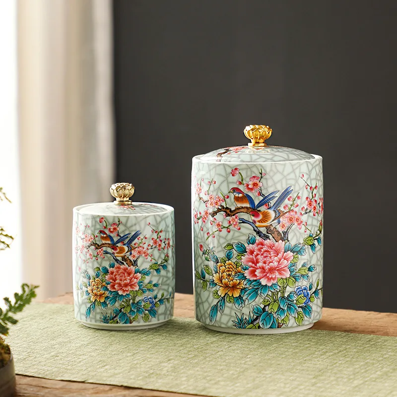 Ceramic storage jar European ceramic storage jar enamel decorative kitchen cereal dispenser coffee table desktop tea canister living room candy jars