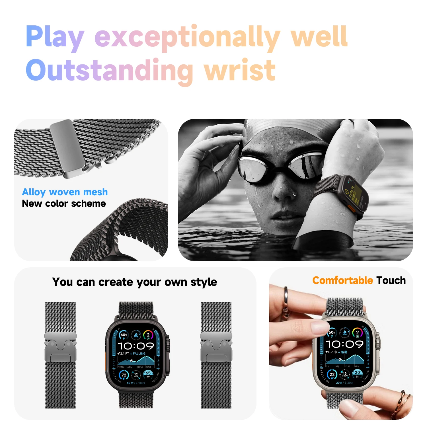 2025 New Natural Titanium Milanese Loop Band For Apple Watch