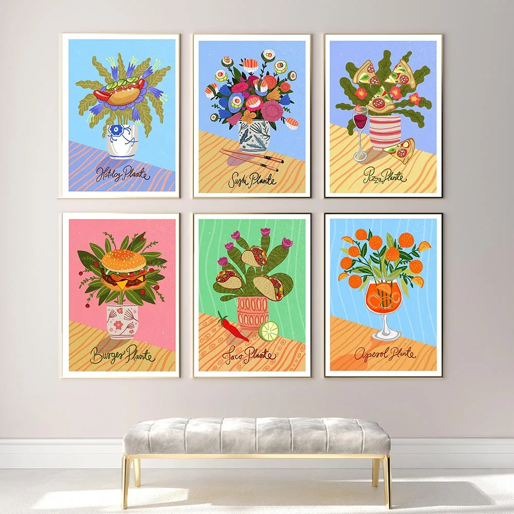 Cucina Burger Plant Divertenti Poster E Stampe Immagini A Parete Aperol Hotdog Pizza Sushi Taco Vaso Pittura Artistica Regali Decorazioni Per La Casa