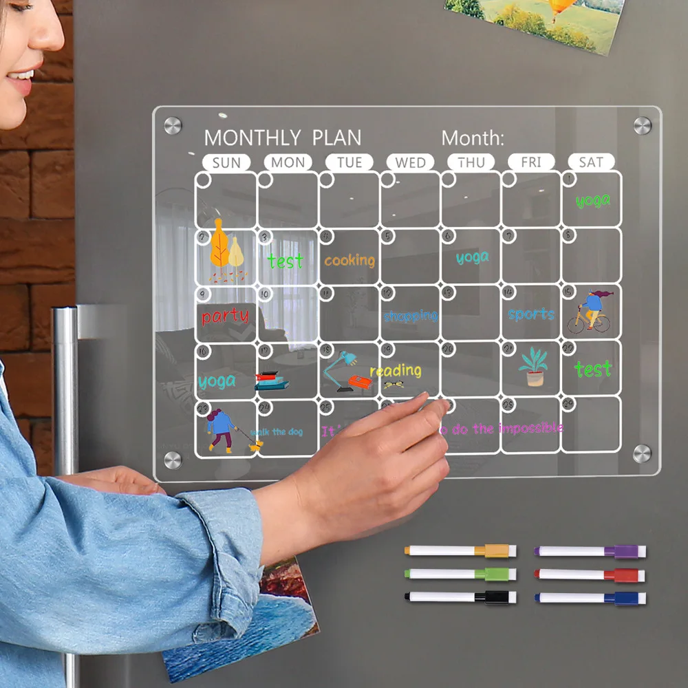 Crystal Clear Acrylic Magnetic Bulletin Board for Monthly Planning and Decor