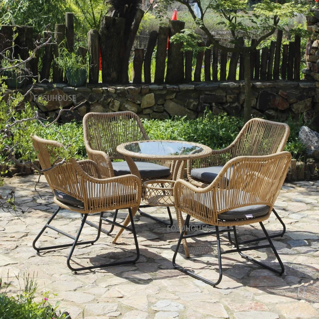 Mobili da esterno moderni per balcone terrazza Rattan sedie tavolo da tè  tre pezzi Set cortile giardino per il tempo libero poltrona da esterno -  AliExpress