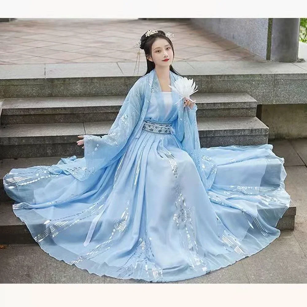 

2023 традиционные китайские костюмы для женщин сказочное платье ханьфу для народных танцев винтажная вышивка наряд принцессы китайское платье ханьфу