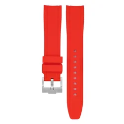 Premium Curved End Silicone Dive Watch Strap - 20mm for 20mm (Red)