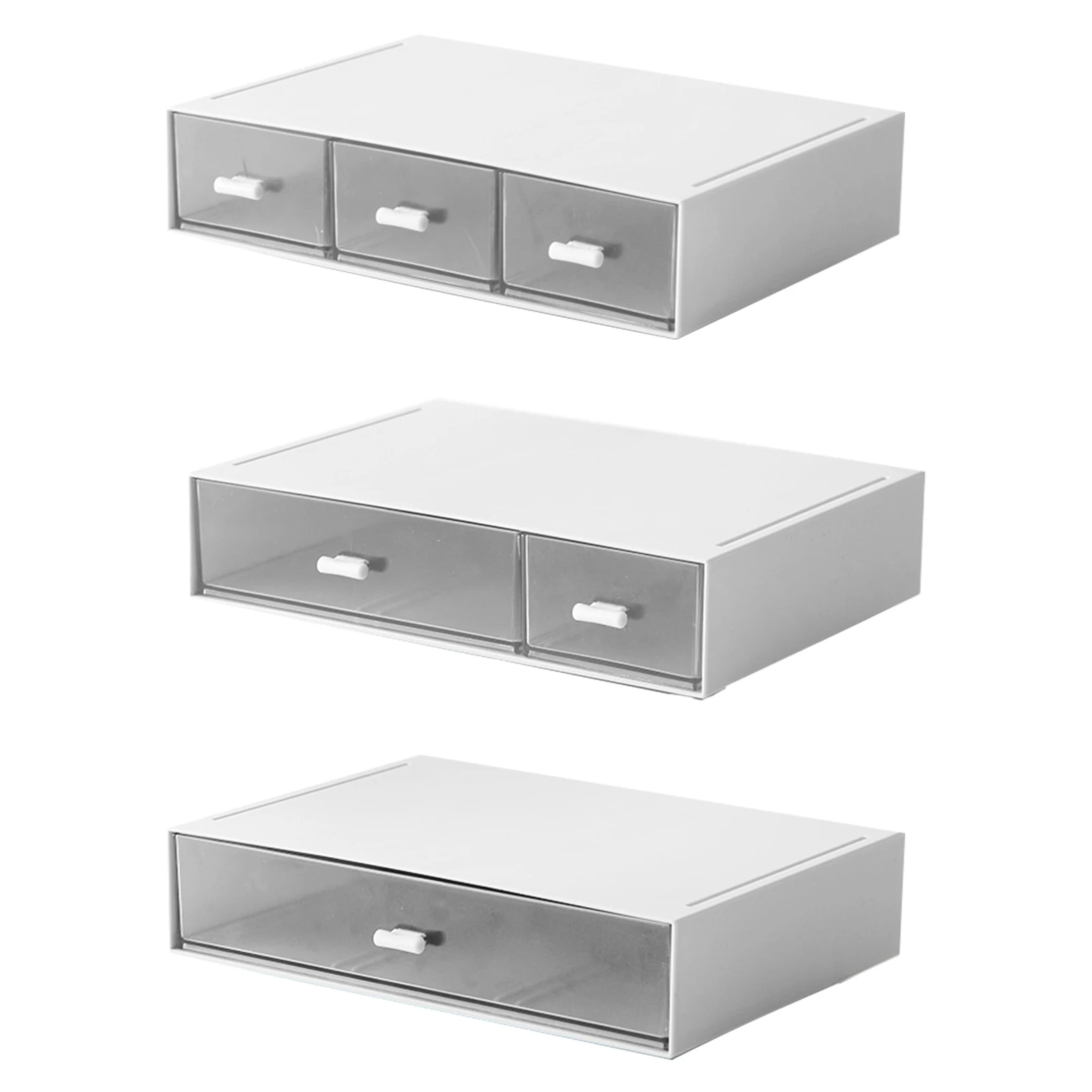 

3pcs Makeup Clear Home White Storage Drawer For Desk ABS Practical Stackable Design Office Multipurpose Waterproof Convenient