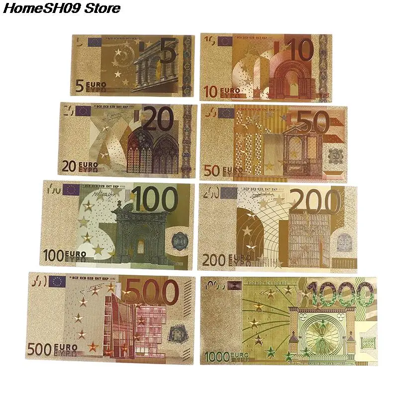 8 Pz/Set Euro Banconota Lamina D'Oro Carta Denaro Artigianato Collezione Banconota Valuta