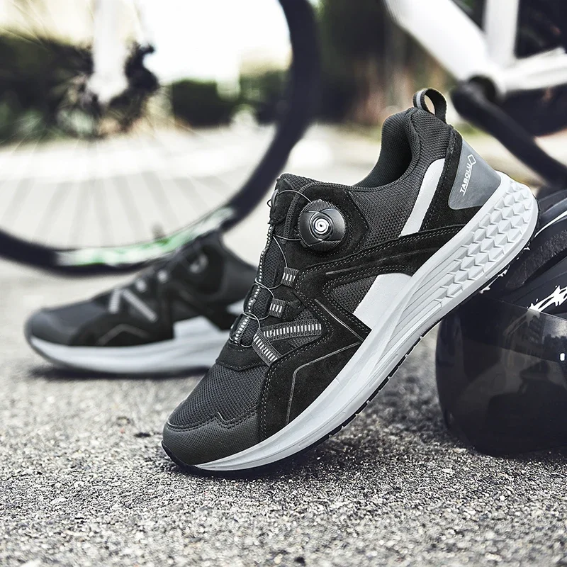 2025 Men Flat Leather Breathable Dual Use Leisure Outdoor Self-locking Mountain Bicycle Sneakers Professional MTB Cycling Shoes 2