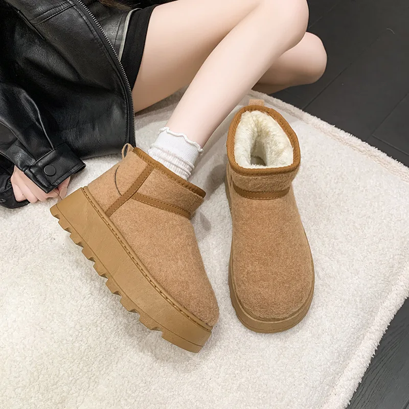 2026 Cross-border Warm Snow Boots for Women in Autumn and Winter New Fashion One-piece Round Toe Thick-soled Snow Boots Shoes