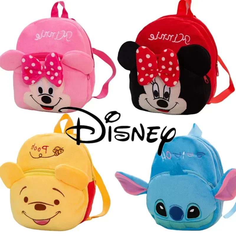 

Disney Cartoon Backpack Mickey Mouse Minnie Winnie The Pooh Plush School Bag for Kindergarten Child School Supplies Baby Bags