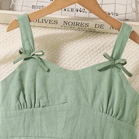 Robe d'été pour filles de 8 à 12 ans, joli panneau coulissant orné de nœud, ourlet inégal, doux et élégant, mode pour enfants 3