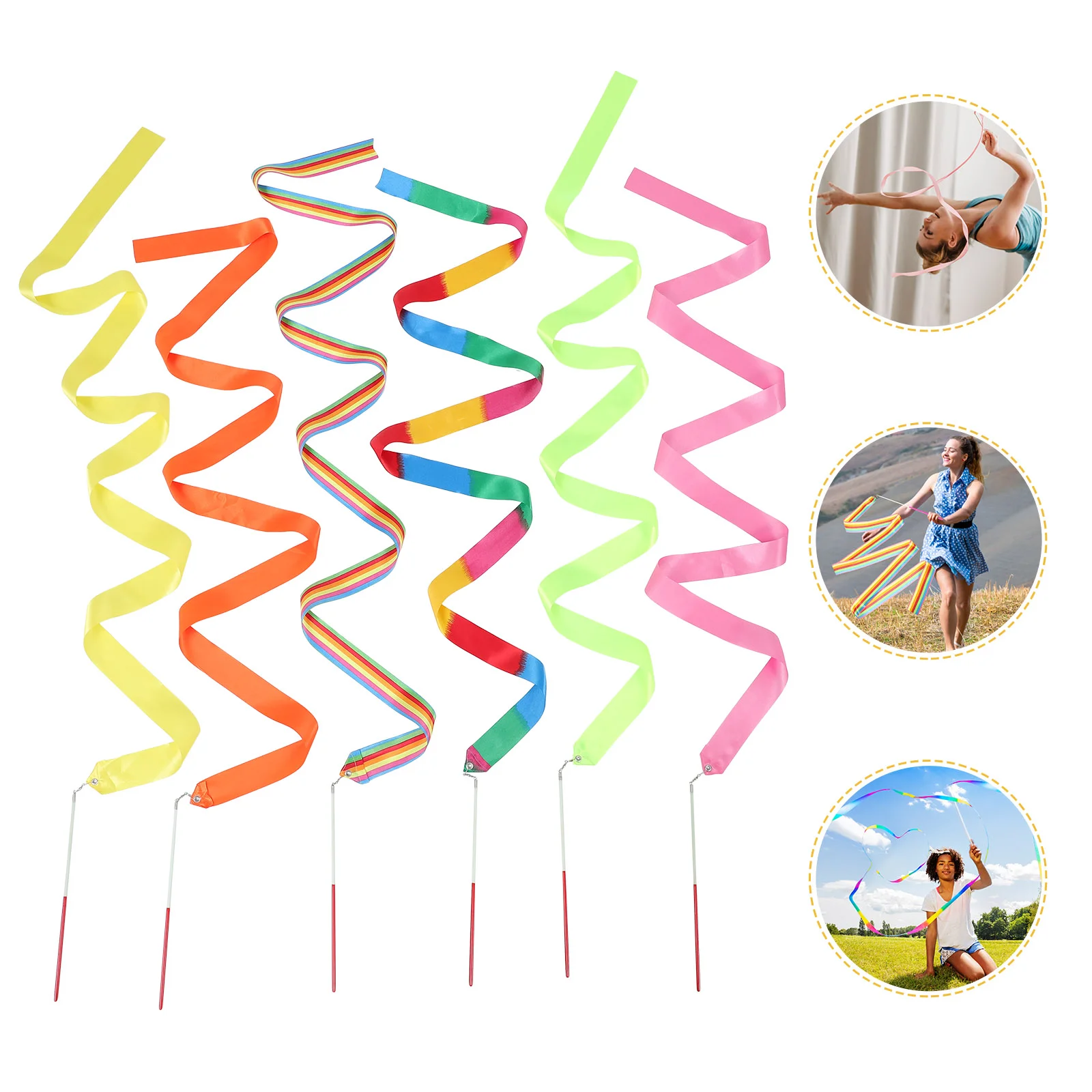 

6 Pcs 2 Meters Ribbon Colorful Dance Ribbons Gymnastics Wand for Dancer Training Bright Colored Streamer Iron Dancing