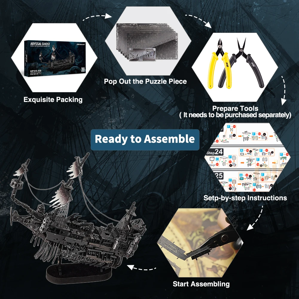 Piececool 3D Metal Puzzles Gifts Abyssal Ghost Pirate Ship Model Building Kits DIY Toys for Birthday and Christmas 6