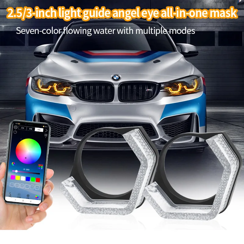 รูปสินค้า ไฟหน้า LED ขนาดใหญ่ 2.5/3 นิ้ว พร้อมวงแหวน RGB ควบคุมผ่านแอพ