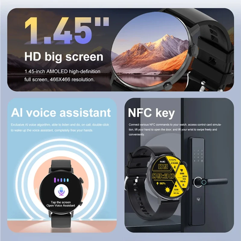  Ʈ ġ AI  Ʈġ, AMOLED HD ƮϽ Ʈ ġ,  NFC  ȭ, DT88 MAX, 1.45 ġ