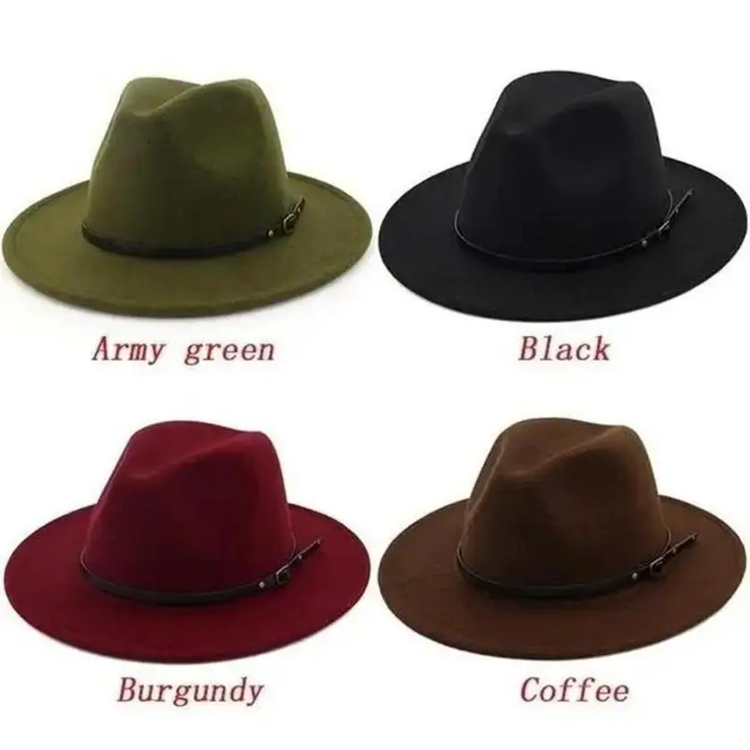 1 Pcs Handsome Men/Women New Arrival Wool Top Hat Jazz Retro Black Wool Gentlemen Hat Flat Brimmed Wide Brim Hat Woman Gifts