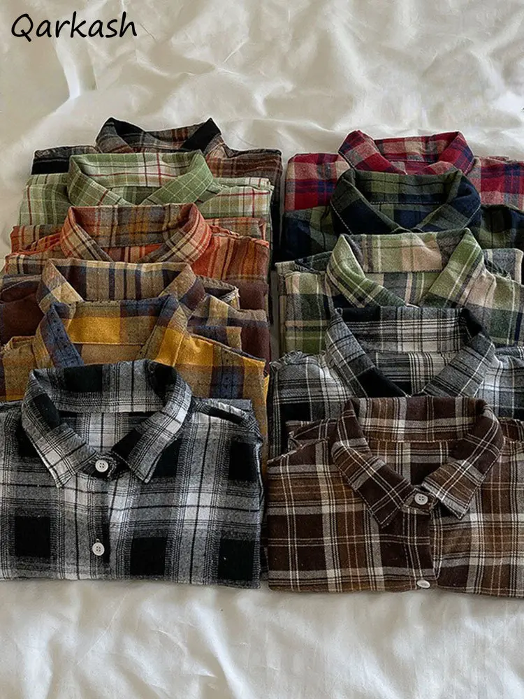 

Plaid Shirts Women Casual Unisex Long Sleeve Autumn All-match Clothing Tops Camisas Mujer Ropa Females Vintage Daily Fashion New