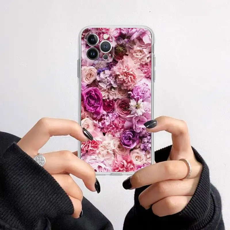 Elegant Pink and Purple Peony Flower Transparent Phone Case