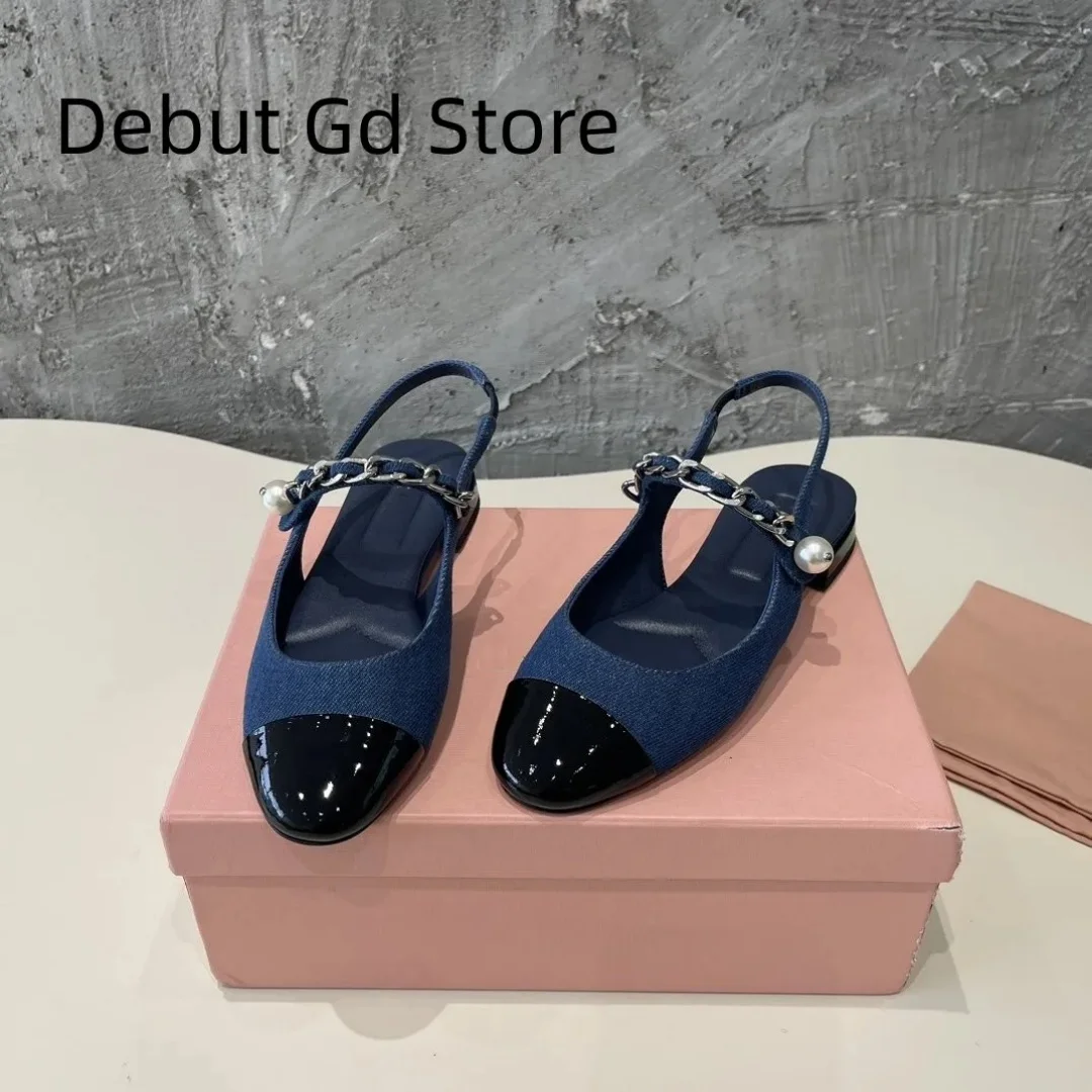 Top quality 2024 new flat shoes, Mary Jane sandals, fashionable single shoes, genuine leather strap single shoes, half slippers