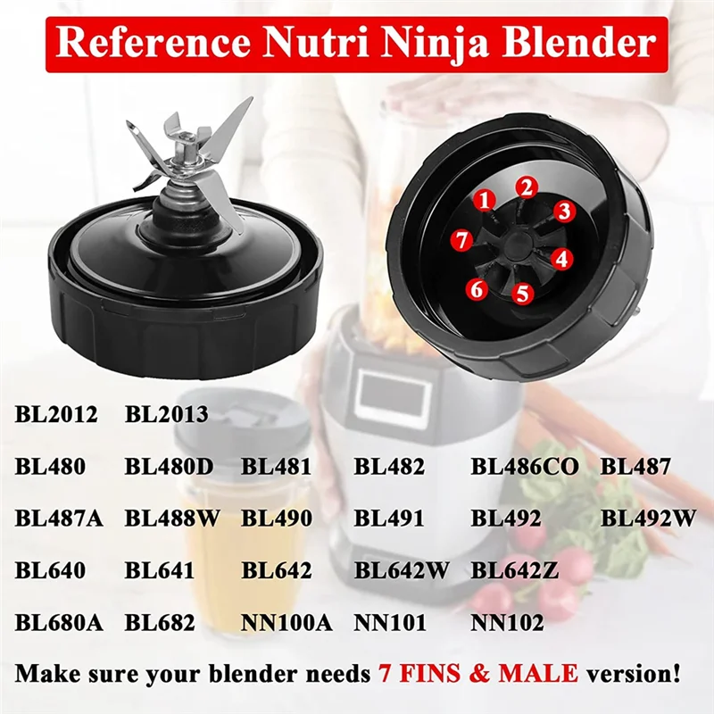 Replacement Blender Cups for Ninja BN801-24 Oz Bullet Cups with 7 Fins Blades Parts Fit Nutri Ninja BL480 BL482 BL642 HOT