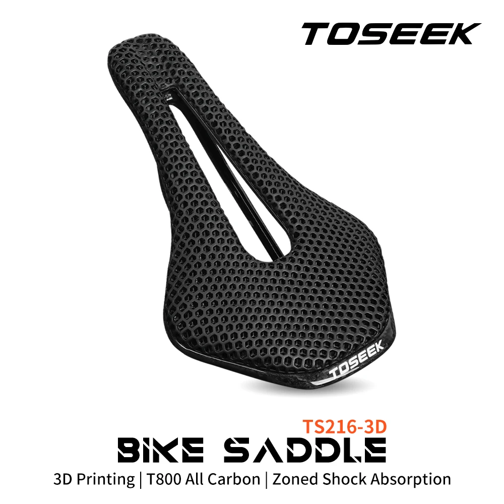 

TOSEEK TS216 3D Printed Bicycle Saddle Carbon Fiber Ultralight Hollow Comfortable Breathable MTB Mountain Road Bike Cycling Seat