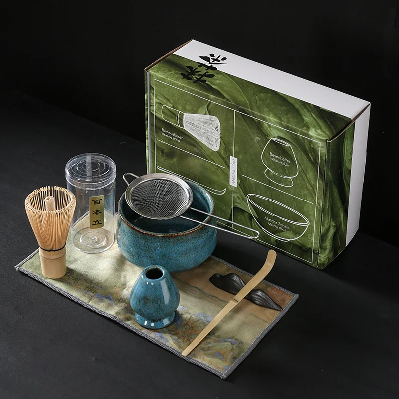 4/7pcs Japanese Matcha Set Kit Handmade Ceramic Grinder Bowl Matcha Whisks Bamboo Spoon Strainer Kitchen Accessories Gift Set