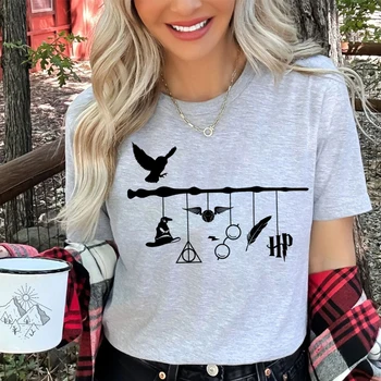 Wizard World Wand T-shirts para mulheres, Wizard Wand Hat, camiseta gráfica unissex, top Magic School, manga curta, streetwear, roupas para mulher, HP