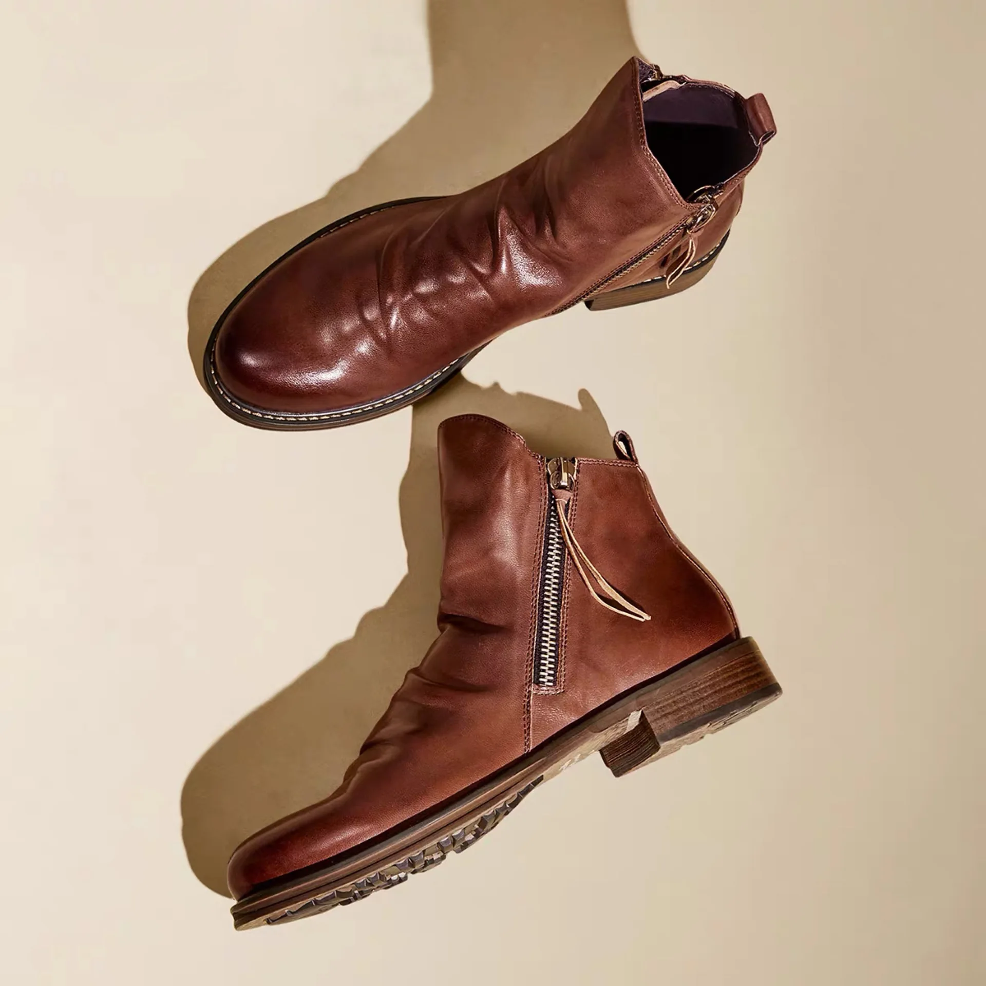 Autumn Men's Shoes Fashion Leather Boots Double Side Zipper Non-Slip Sole Casual Large Size 38-48