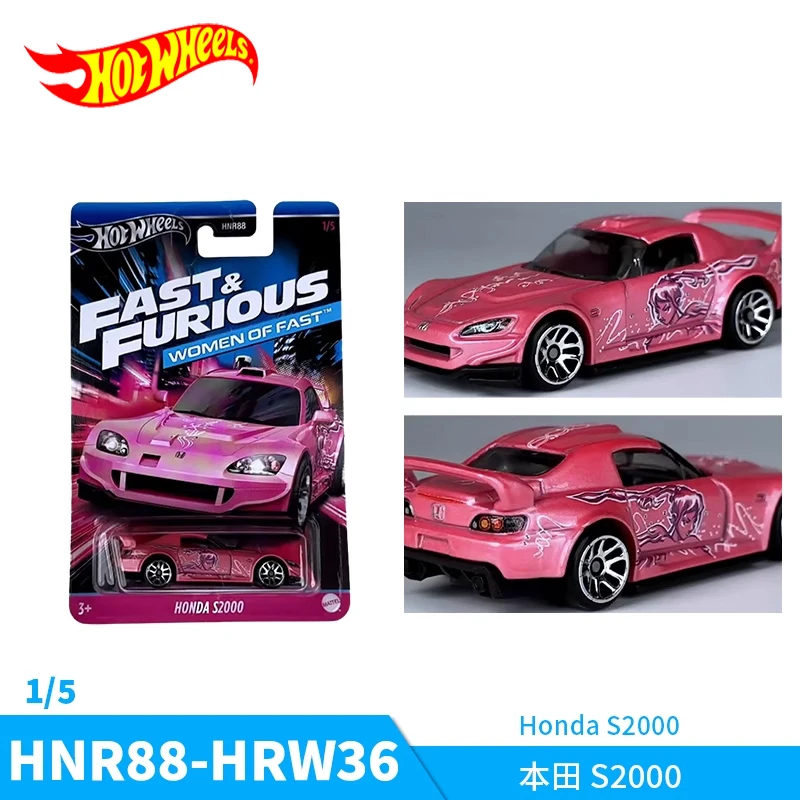 Original Hot Wheels Car Fast & Furious Honda S2000 Kid Toys for Boys 1/64 Diecast Pink Vehicle Women of Fast Model Birthday Gift