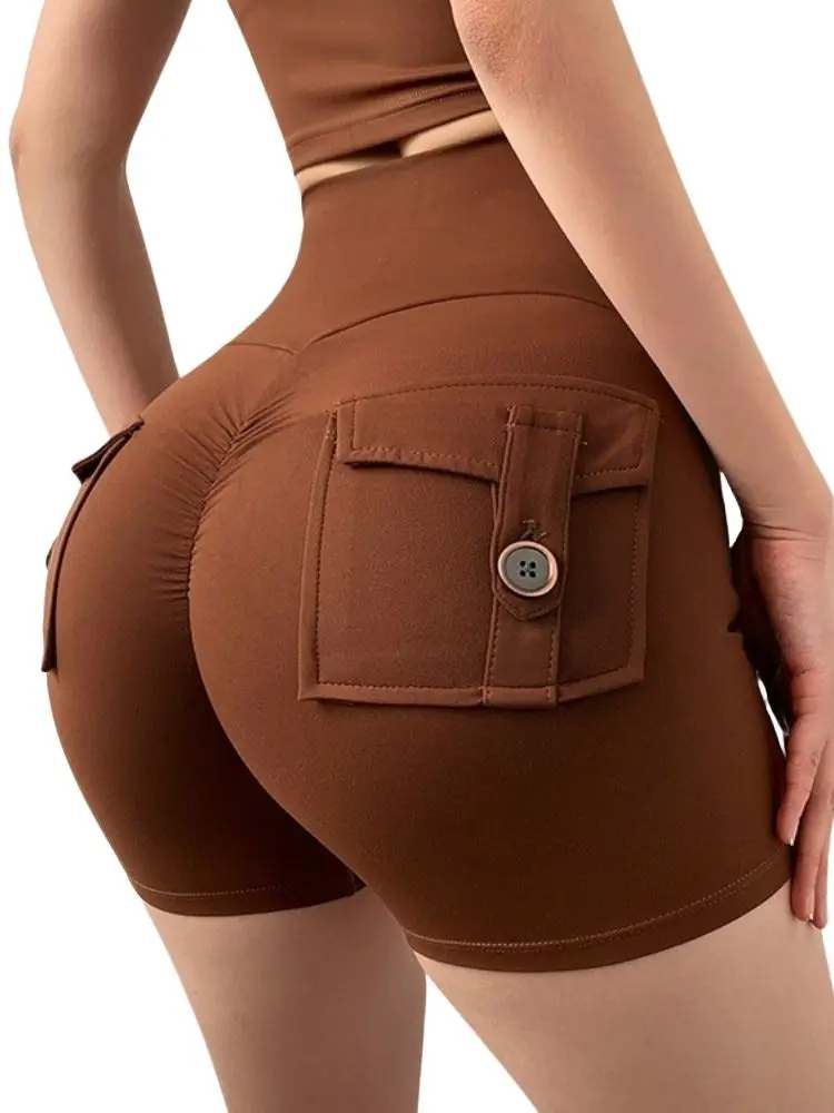 

SVOKOR Women Shorts with Pockets Sexy Peach Buttocks Workwear Tight Stretch Quick Dry Booty Scrunch Sweatpants Cycling Pants