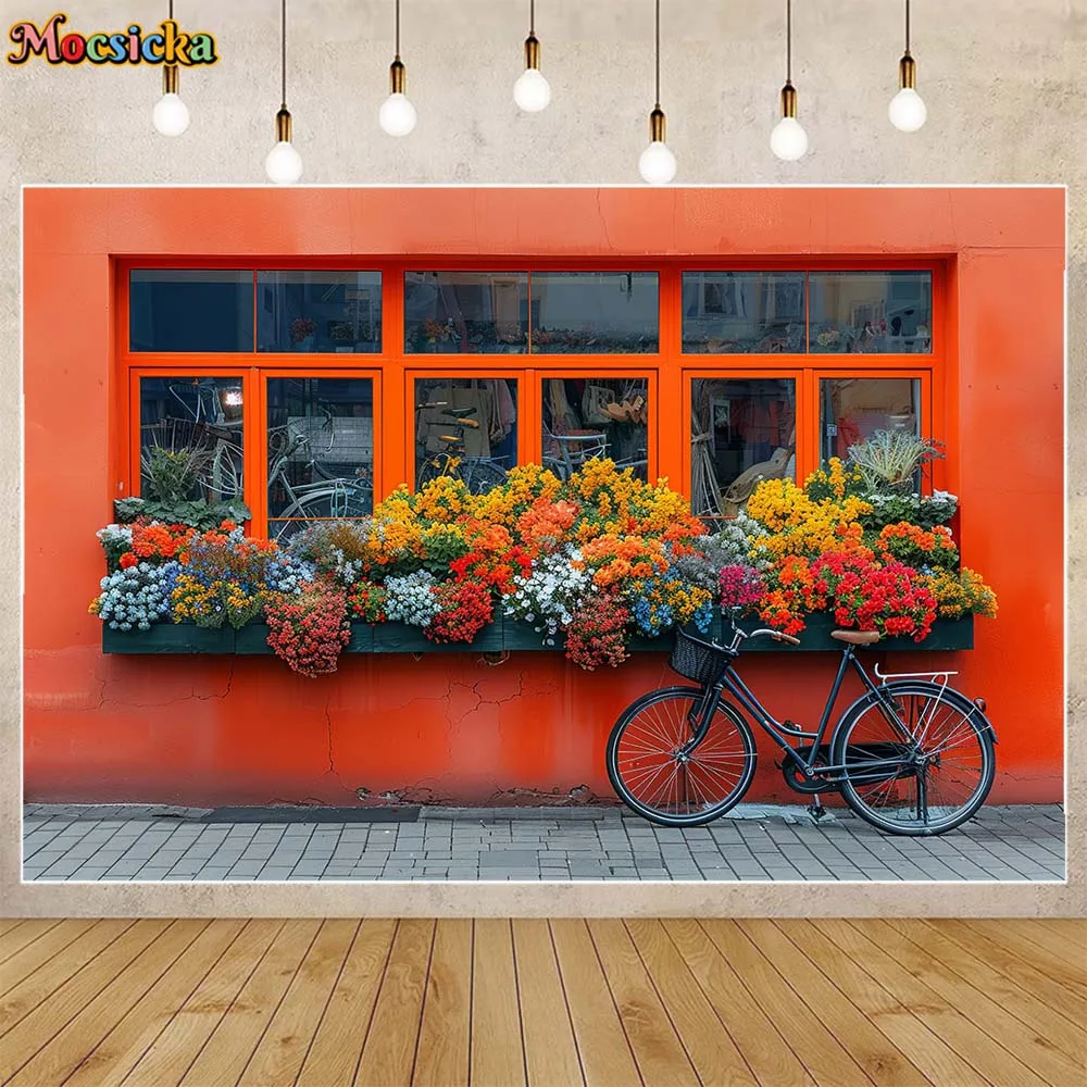 

Mocsicka Photography Background Retro Orange Wall Window Color Flowers Adult Kids Portrait Photo Backdrop Studio Photocall Props