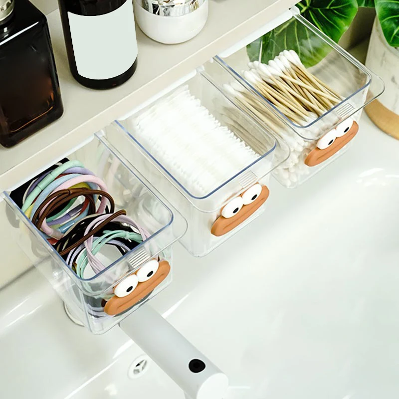 Drawer Style Storage Box Cabinet Transparent Big Mouth Cartoon Cotton Stick Makeup Cotton Bathroom Pull-Out Storage Shelf 4
