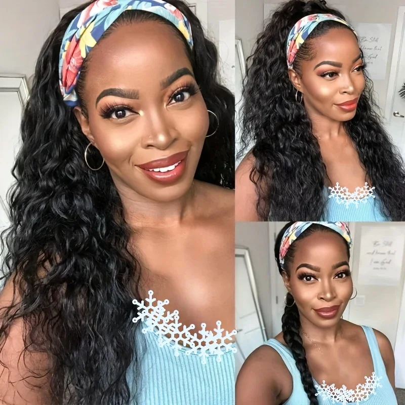 Deep Wave Curly Human Hair Wig Full Machine Made Half Wig Headband Wigs Curly Half Wigs Human Hair For Woman on Clearance Sale 5